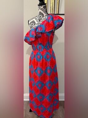 Sugarlips One-Shoulder Red and Blue Printed Maxi Dress
